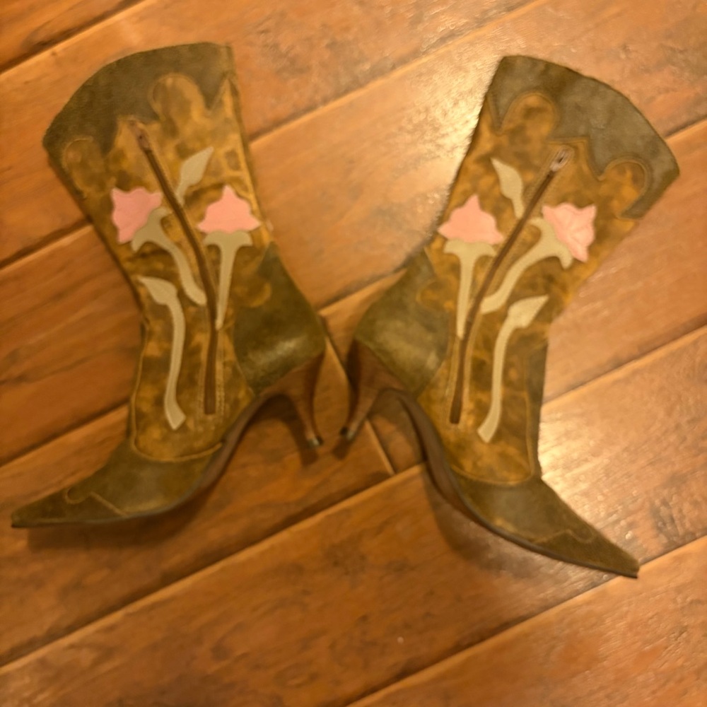 Matisse Green and Pink Floral Heeled Boots